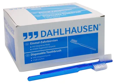 Produktbild von Dahlhausen Zahnbürste mit Zahnpasta zum Einmalgebrauch