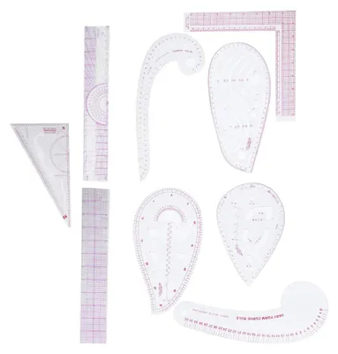 9-teiliges Nählineal-Set, French Curve, gebogenes Lineal, Kunststoff