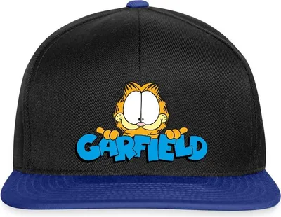 Produktbild von Spreadshirt Garfield Gesicht Logo Snapback Cap, One size, Schwarz/Königsblau