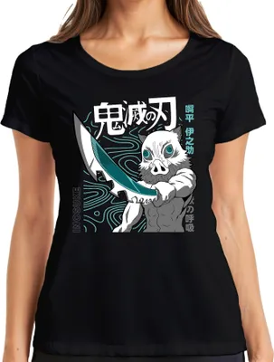Produktbild von Inosuke Dämonenjäger Anime Ebermaske Schwert Manga Fan Geschenk Damen T-Shirt, Schwarz, S