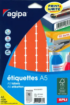 Produktbild von agipa Vielzweck-Etiketten 16 x 22 mm rot