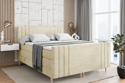Produktbild von ALTDECOR Boxspringbett mit Holz Füßen, Matratze und Lattenrost, Topper, Fußteil, Polsterbett mit Bettkasten, Bett mit Stauraum H3- und H4- Matratze -IDRIKO-FD-Z KING-140x200 - Beige Casablanca