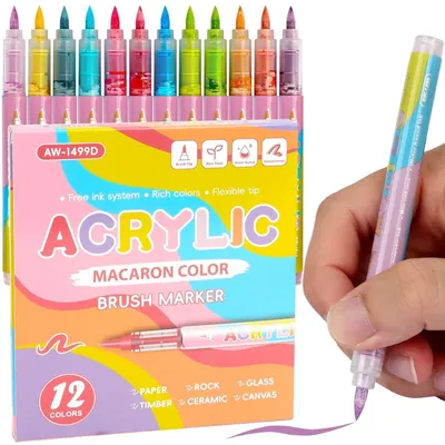Produktbild von Acrylstifte Set 12 Stück Wasserfest mit Farbverlauf für Steine, Glas, Holz, Stoff
