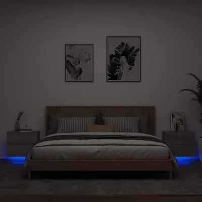 Produktbild von vidaXL Wand-Nachttische mit LED-Leuchten 2 Stk. Grau Sonoma