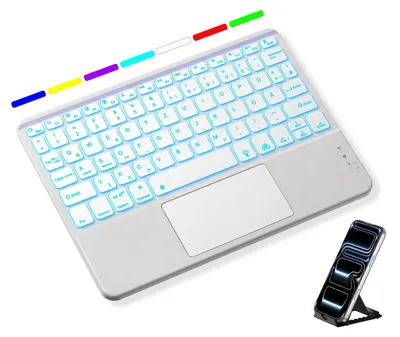 Imagen del producto de Teclado Bluetooth con touchpad, retroiluminación de 7 colores, color gris claro