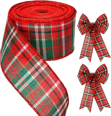 Produktbild von Rotes und grünes Juteband, 10 m x 6 cm, Karomuster, Schleife als Geschenkdekoration für Weihnachten, Hochzeiten usw.