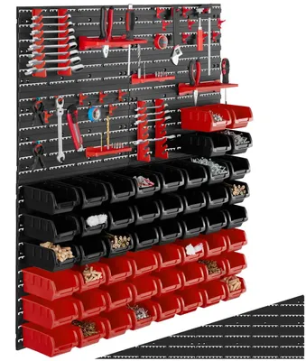 Productafbeelding van Famanu – Gereedschapswand set van 2, garageplanken met gereedschapshouders, 192 x 17 x 54 cm, 88-delige set met opbergboxen, haken en wandplaten