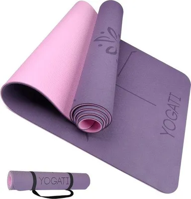 Produktbild von Famanu Yoga Matte rutschfest und ungiftig mit Tragegurt - mit Ausrichtungslinien