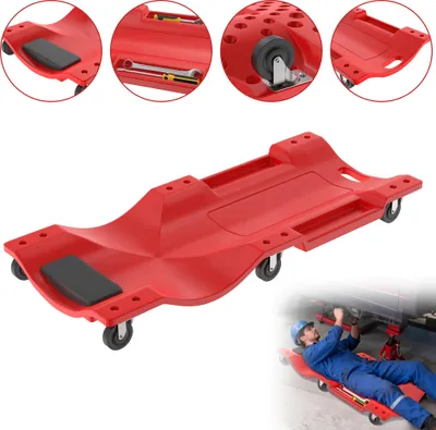 Image de XINZI Planche à roulettes de montage automobile Table d'atelier, avec appui-tête & 6 roulettes, capacité de charge 150 kg, pour voiture/camion/garage/DIY, plastique, 92×43×11,5 cm