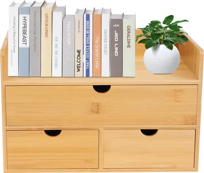 Obrázek produktu pro Stolní organizér 3 zásuvky Bambusový úložný box Stolní zásuvka Stolní úložný box pro kancelář Domů