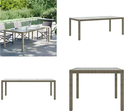 Produktbild von vidaXL Gartentisch Grau 190x90x75 cm Hartglas und Poly Rattan - Gartentisch - Gartentische - Garten-Esstisch - Outdoor Esstisch