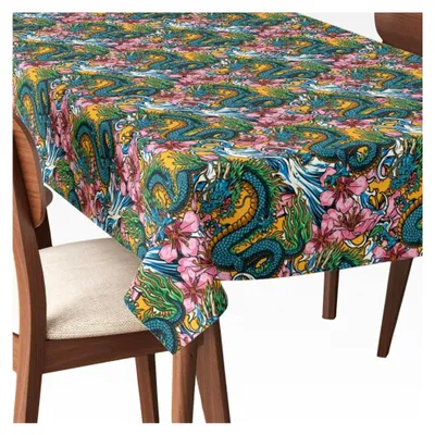 Produktbild von Wasserabweisende Abwaschbare Tischdecke 140 x 450 cm für den Außenbereich mit Fleckschutz und Japanischen Drachen