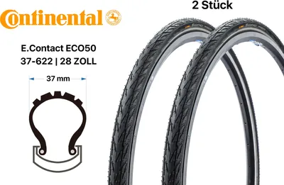 Produktbild von 2 Stück 28 Zoll Fahrrad Reifen SET Continental E Contact 37-622 ECO 50 Reflexstreifen
