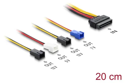 Produktbild von DELOCK Stromversorgungskab. SATA 15Pin St>4x2Pin Lüfter 20cm