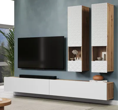Produktbild von Wohnwand "Shauni" weiß und Artisan Eiche 240 cm, hängend / stehend Soft-Close