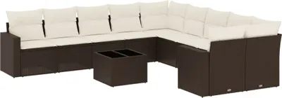 Produktbild von 11-tlg. Garten-Sofagarnitur mit Kissen Braun Poly Rattan
