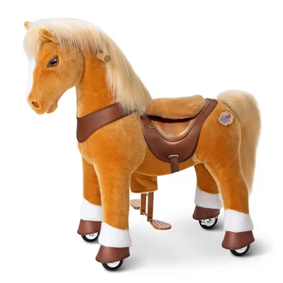 Produktbild von PonyCycle Modell Y Hellbraun Mechanisches Ride-on Pferdespielzeug mit Geräuschen für Kinder 4-7, Reitpferd auf Rädern mit Bremse – Y471