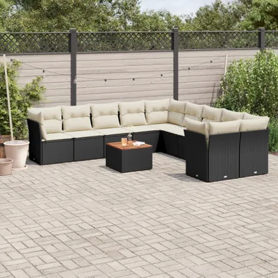 Produktbild von Design 11-tlg. Garten-Sofagarnitur mit Kissen Schwarz Poly Rattan, Gartenmöbel-Sets 2024 Neu