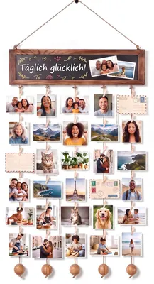 Produktbild von Fotovorhang - Mit 30 Holzklammern - Zur Wanddekoration und Fotoaufhängung
