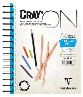 Produktbild von Clairefontaine 5x Cray'ON, Spiralblock A5, 50 Blatt 120g 975023C