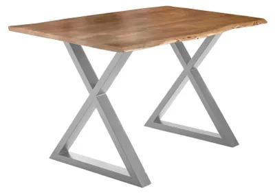 Produktbild von Esstisch Baumkante massiv Akazie natur 140 x 80 silber X-Gestell LUBIN