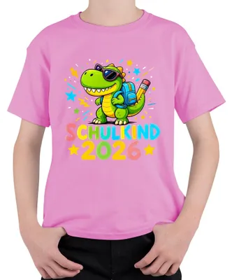 Produktbild von Schulkind 2026 Dinosaurier Einschulung Junge Schulanfang T-Rex Kinder T-Shirt, Pink, 152