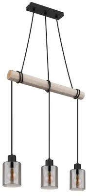 Produktbild von Hängeleuchte, Holzbalken, Glas rauchfarben, H 140 cm