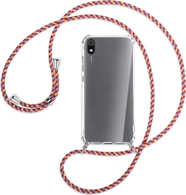 Produktbild von Handykette Backcover-Schutzhülle mit Band (Metall silberfarben) für Xiaomi Redmi 7A - weinrot/gelb/grau