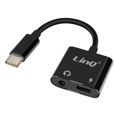Immagine prodotto di LinQ, adattatore USB-C per connessione jack da 3,5 mm e presa di ricarica USB-C, nero
