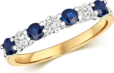 Image de Bague Femme Semi Pavée Or 375/1000 et Diamant Brillant 0.29 Carat HI - I1 avec Saphir, 57 (18.1); TRS291699KYRSP