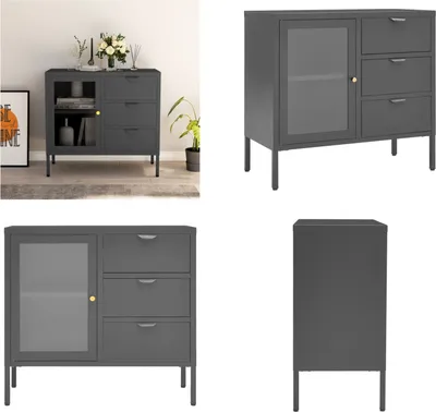 Immagine prodotto di vidaXL Credenza antracite 75x35x70 cm in acciaio e vetro temperato - Credenza - Credenze - Libreria - Librerie