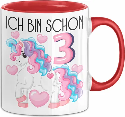 Produktbild von 3. Geburtstag Geschenk Tasse Becher Mädchen Tochter Geburtstagsgeschenk Einhorn Ich Bin Schon 3 (Rot)