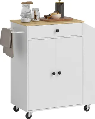 Produktbild von Küchenwagen mit Schublade, Schrankfach, Gewürzregal, Handtuchstange, 82 x 38 x 86,5 cm, Weiß/Eiche