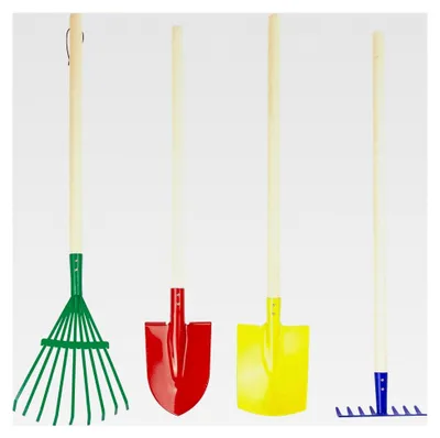Produktbild von Gartenwerkzeug-Set aus Holz und Metall, Rechen, Schaufel, Spaten und Harke, ab 3 Jahren