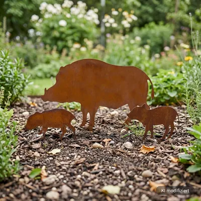 Produktbild von Storm's Gartenzaubereien ] Gartenstecker Set Wildschwein-Familie 3-teilig, Edelrost Metall