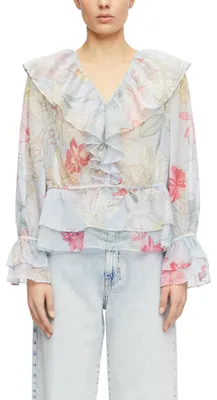 Produktbild von COMMA Damen Bluse – Chiffon, V-Ausschnitt, Volantärmel, Relaxed Fit