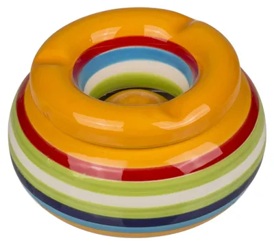 Productafbeelding van Keramische asbak, winddicht, 11 x 6 cm, met meerkleurige strepen, geschikt voor buiten