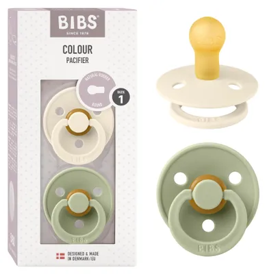 Image de BIBS Colour sucettes en caoutchouc naturel 2 pièces taille 1 Sauge / Ivoire