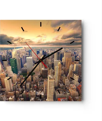 Produktbild von Wanduhr - Quadrat - Glasuhr - Stadt Wolkenkratzer Amerika Innenstadt - 40x40cm - Schleichendes Uhrwerk - Lautlos - zum Aufhängen bereit - Dekoration Modern - Wanddekoration aus Glas - C3AC40x40-2638