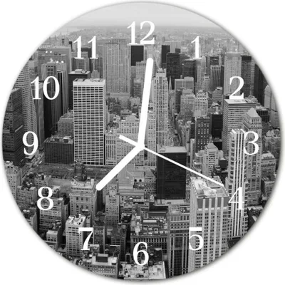 Produktbild von Glasuhr Wanduhr Küchenuhr Echt-Glas 30fi cm Skyline schwarz-weiß