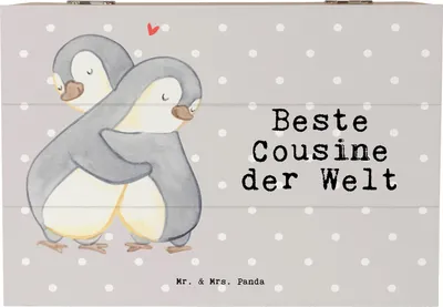 Produktbild von Mr. & Mrs. Panda Box Pinguin Beste Cousine der Welt 22 x 15 cm - Grau Pastell - Geschenk, Verwandtschaft, Cousinchen, schatztruhe, aufbewahrungskiste mit deckel, Kusine