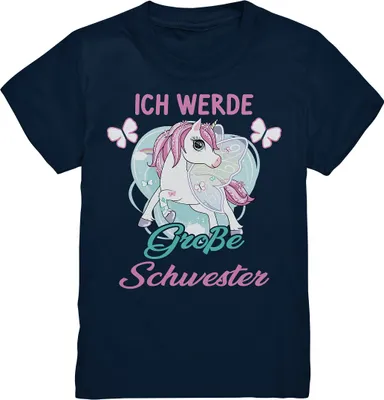 Produktbild von Große Schwester T-Shirt Einhorn Große Schwester Geschenk – Navy / 98/104 (3-4)