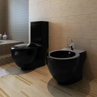 Produktbild von vidaXL Stand-WC & Bidet Set Schwarz Keramik