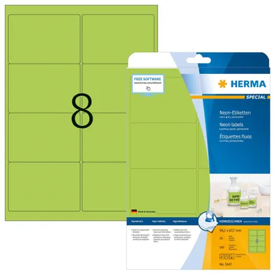 Produktbild von Etiketten A4 neon-grün 99,1x67,7 mm Papier matt 160 St.
