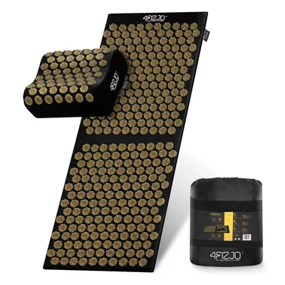 Produktbild von 4FIZJO ERGO-Akupressurmatte XL mit Kissen, aus Baumwolle, für Massage und Entspannung, Schwarz-Gold