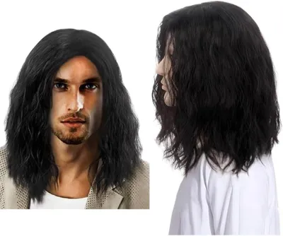 Produktbild von Herrenperücke, lange schwarze, mittellange lockige Haare, synthetisch, für Kostüme