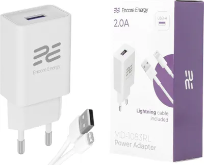 Produktbild von Netzladegerät 10W USB-A + Lightning-Kabel Universal-Ladegerät Encore Energy MD-1083RL