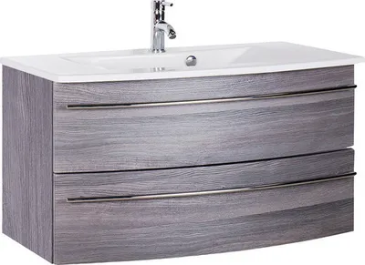 Produktbild von Marlin Badmöbel-Set 3040 BxHxT 91 x 90 x 51 cm Frontfarbe kastanie graphit mit Waschtisch Keramik weiß Griff chrom CPCC