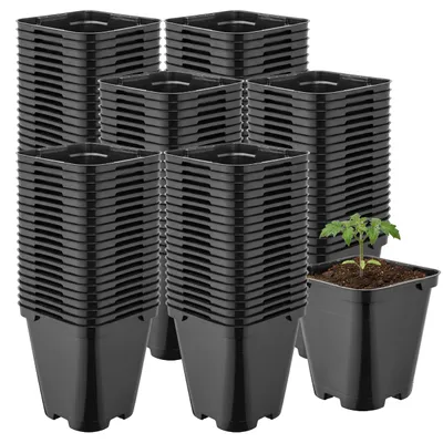 Image de Garronda, 100 pièces, bacs en plastique rectangulaires aux angles arrondis avec trous de drainage pour le jardin (noir, 9 x 9 x 9,6 cm (0,5 l)) GD-KW-SR