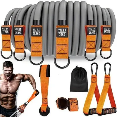 Imagen del producto de Bandas de resistencia, manijas pesadas, entrenamiento de fuerza, entrenamiento de musculación, entrenamiento para perder peso, bandas de resistencia para yoga, equipo de fitness, para uso doméstico, con manijas.